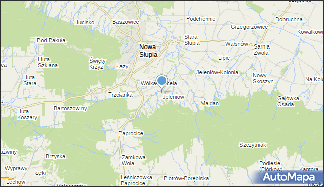 mapa Jeleniów, Jeleniów gmina Nowa Słupia na mapie Targeo